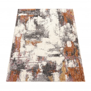 Hochflor Teppich Wohnzimmer Shaggy Vintage Abstraktes Muster Weich Grau Ocker