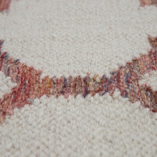 Teppich Wohnzimmer Marokkanisches Muster Fransen Handgewebt Wolle Beige Rot - Vorschau 3