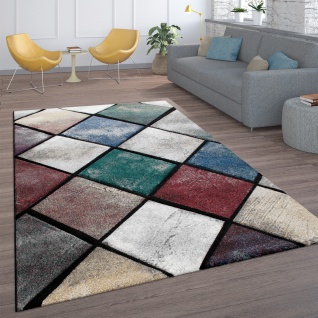 Teppich, Kurzflor-Teppich Für Wohnzimmer, Modernes Rauten-Muster, In Bunt