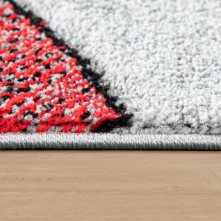 Teppich Wohnzimmer Kurzflor 3D Effekt Abstraktes Muster Geometrisch Grau Rot - Vorschau 3