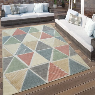 In- & Outdoor Terrassen Teppich Rauten Muster Modern Geometrisches Design Bunt