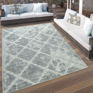 In- & Outdoor Terrassen Teppich Marmor Optik Rauten Muster In Grau