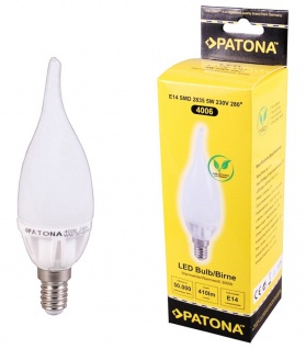 Patona LED-Lampe Windstoß-Kerze E14 5W = 40W 3000K Flamme Glüh-Lampe Glüh-Kerze