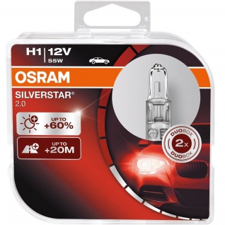 2 Osram H1 12V 55W Glühbirne SiverStar 2.0 Xenon Look Effekt Halogen-Lampe Birne