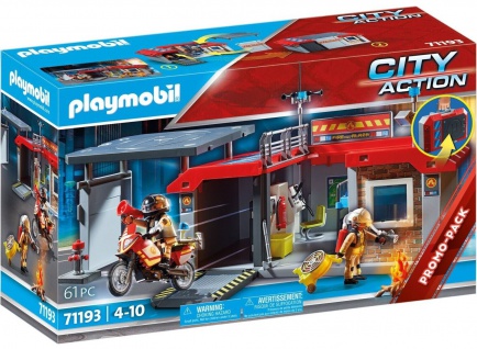 Playmobil 71193 Mitnehm-Feuerwehr Große Einsatz-Station mit Motorrad Spielzeug