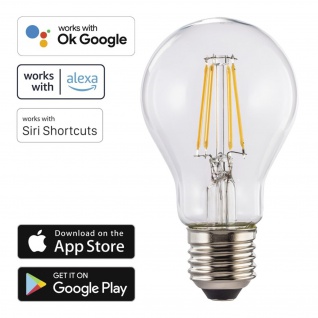 Hama WLAN LED-Lampe Filament E27 7W 60W Birne App-Steuerung für Alexa Google