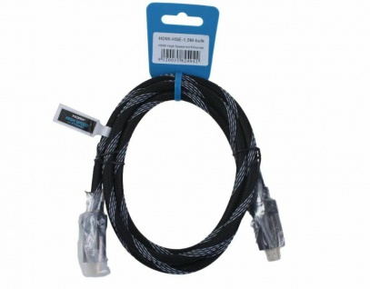 High Speed HDMI-Kabel 1, 5m mit Ethernet Metall-Stecker vergoldet Gewebe-Mantel
