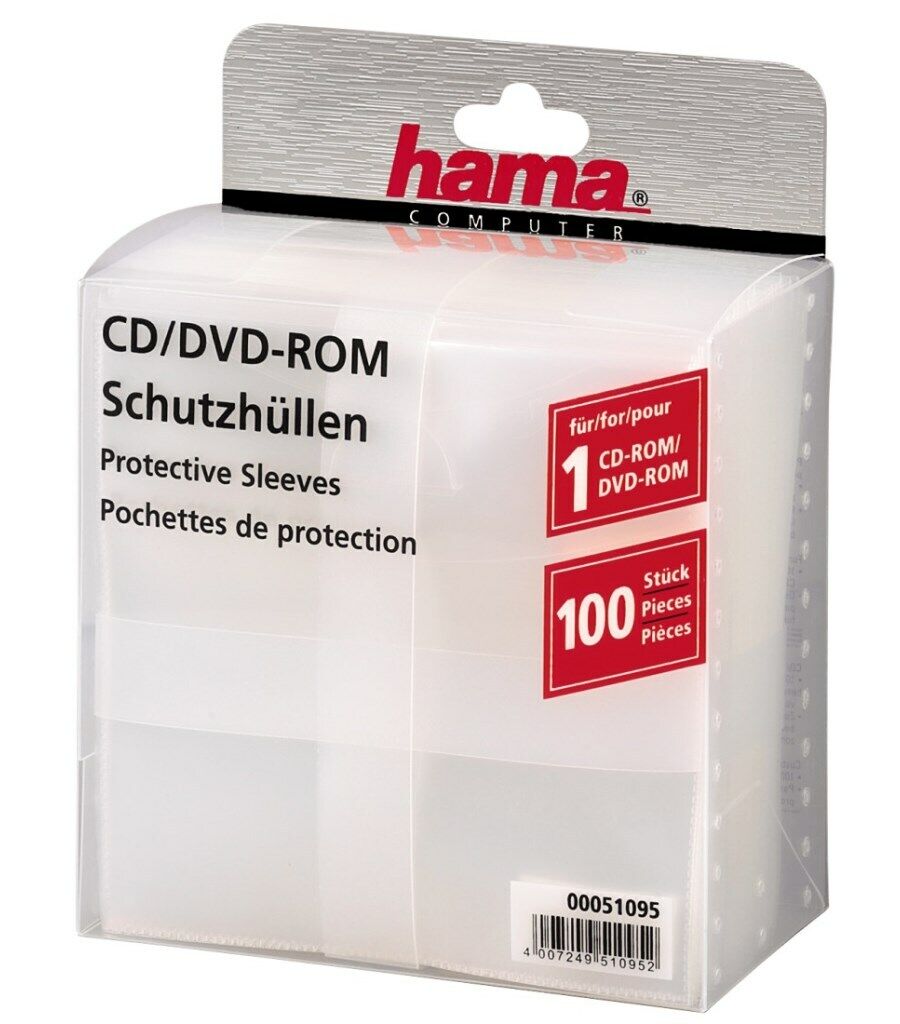 Hama 100x PP Kunststoff Schutz-Hüllen CD-Hüllen Sleeves CD DVD Blu-Ray CD-Tasche