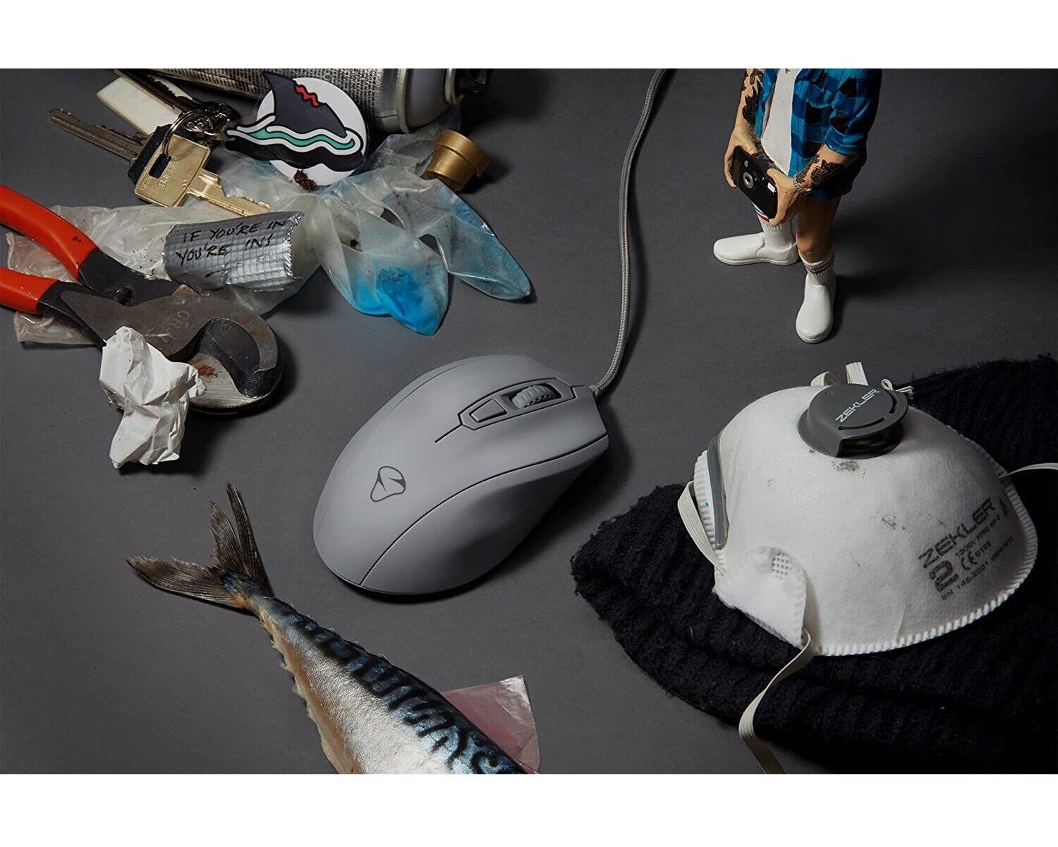 Mionix Gaming + Artists Maus Castor Shark Fin Grau Optisch USB PC Mouse 5000 DPI