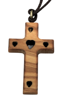 Schmuck Kreuz Anhänger HERZ 3 cm Kruzifix Olivenholz mit Kordel Holzkreuz