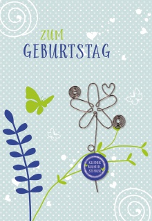 Glückwunschkarte Geburtstag Blumen-Stecker 5 St Kuvert Naturpapier Schmetterling