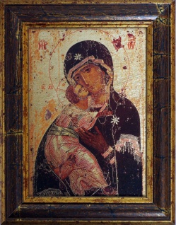 Ikone Panagia Eleousa von Vladimir 13 x 18 cm vergoldet Handarbeit Griechenland