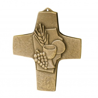 Wandkreuz Brot und Wein Bronze Erstkommunion Kreuz 10 cm Peters Jürgen