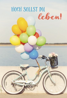 Glückwunschkarte Geburtstag (6 Stck) Kuvert Blumen Luftballons Sonne Fahrrad