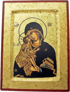 Ikone Heilige Maria zärtlich küssend 22 cm vergoldet Handarbeit Griechenland