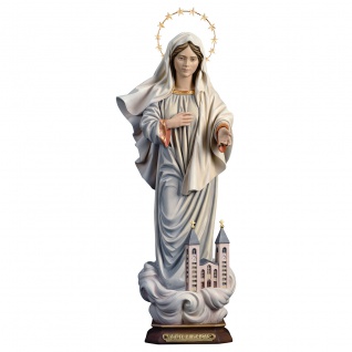 Königin des Friedens mit Kirche Heiligenschein & Sterne Holzfigur Marienfigur