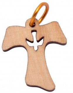 Schmuck Kreuz Anhänger TAU Taube 2 cm Kruzifix Olivenholz Lederband Holzkreuz