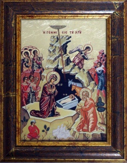 Ikone Die Weihnachtsgeschichte 13 x 18 cm vergoldet Handarbeit aus Griechenland