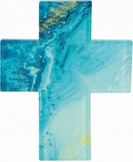 Wandkreuz aus Glas Kreuz Kruzifix 14 cm Farbverlauf Geschenkpackung