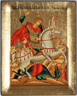 Ikone Heiliger Georg Schutzpatron 12 x 10 cm vergoldet Handarbeit Griechenland
