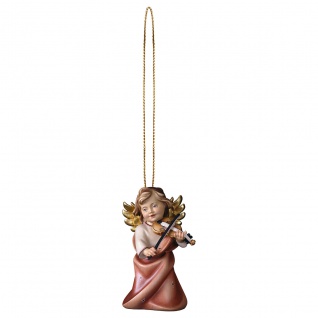 Herzengel mit Geige und Goldfaden Holzfigur geschnitzt Engel Figur Südtirol