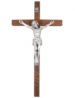 Handkreuz braun Holzkreuz Korpus Jesus Metall 13, 4 cm Kruzifix Grabbeigabe
