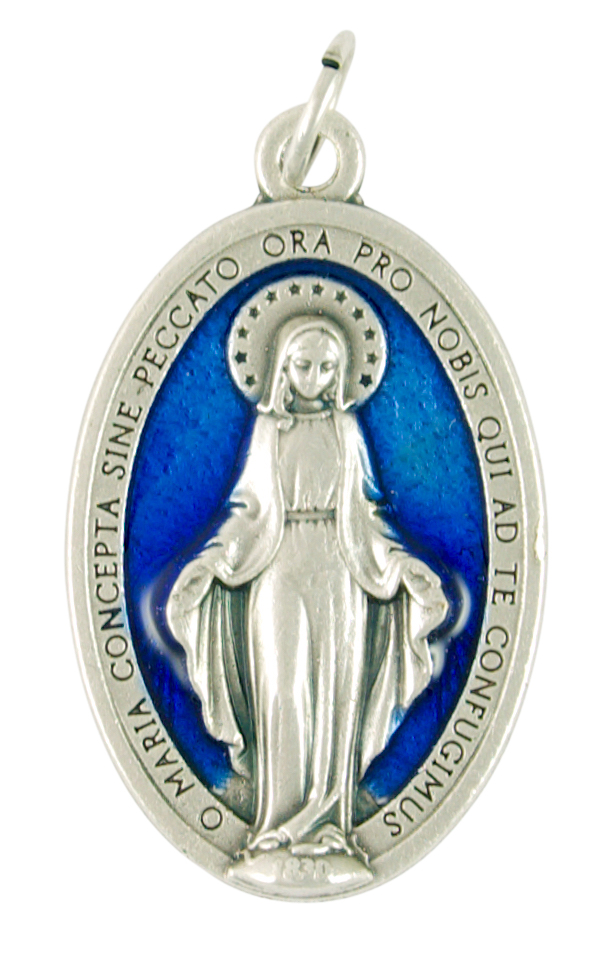 Wunderbare Wundertätige Medaille silber blau 3 cm Verehrung der Mutter Gottes