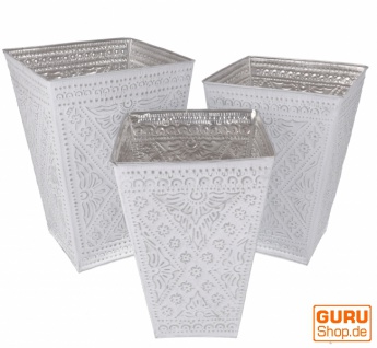 Papierkorb, Exotischer Übertopf aus geprägtem Aluminium in drei Größen - weiß