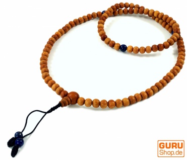 Tibetische Gebetskette, Holzperlen Mala 2 mit Lapislazulit Perlen - Modell 5