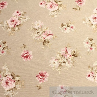 Stoff Baumwolle Polyester natur Rosen englische Rose Dekostoff Teerose - Vorschau 1