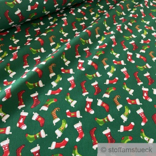 Stoff Weihnachtsstoff Baumwolle grün Nikolausstiefel Baumwollstoff Socke