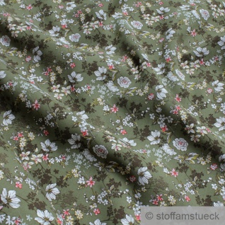 Stoff Viskose Popeline oliv Blümchen leicht weich Blume Blumen