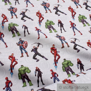Stoff Kinderstoff Baumwolle hellgrau The Avengers & Spider-Man Baumwollstoff