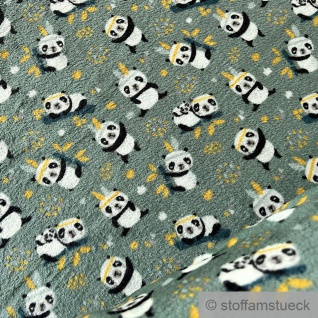Stoff Kinderstoff Polyester Double Wellness Fleece mint Panda kuschelig warm