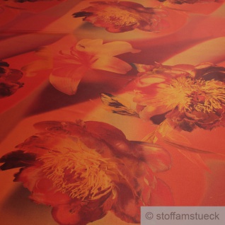 Stoff Polyester Kleidertaft orange Orchidee rot Taft bedruckt blickdicht 3