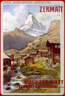 Blechschild Zermatt Dorf am Berg Metallschild 20x30 cm Wanddeko tin sign