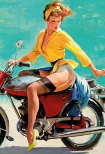 Nostalgie Pin up sexy Frau auf Motorrad Blechschild 20x30 cm