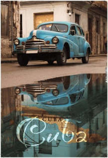 Cuba, blaues Auto, Blechschild 20x30
