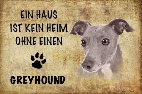 Hund: Ein Haus ist kein Heim ohne einen Greyhound Blechschild 20x30 cm