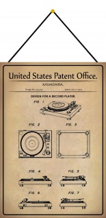 Blechschild Patent Entwurf für einen Schallplattenspieler 2 Deko 20 x 30 Kordel