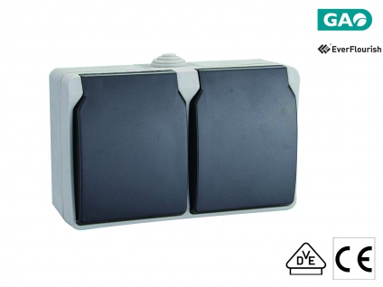 2-fach Schutzkontaktsteckdose mit Deckel für Außen, 2-Polig, Aquatop, GAO