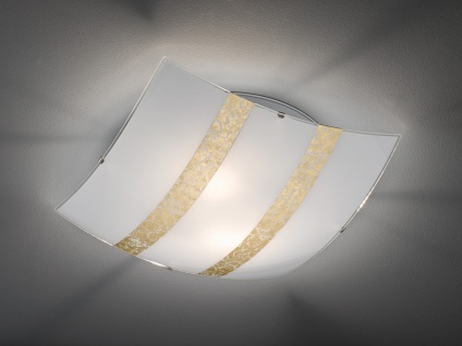 Deckenschale 40x40cm, Lampenschirm in weiß/goldfarben dimmbare Dielenleuchte E27