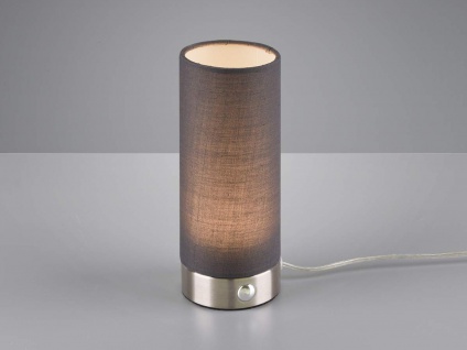 LED Tischleuchte Zylinder Stoffschirm grau mit Touch Dimmer Ø 8cm Höhe 20cm