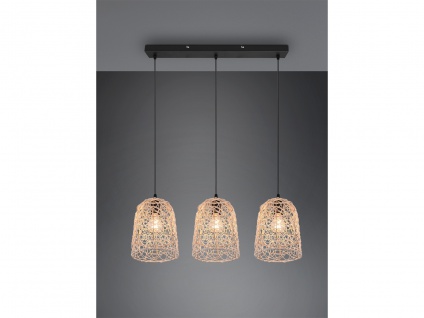 LED Pendelleuchte Boho Stil Esstischlampe Küchenlampe hängend Rattan 3 flammig