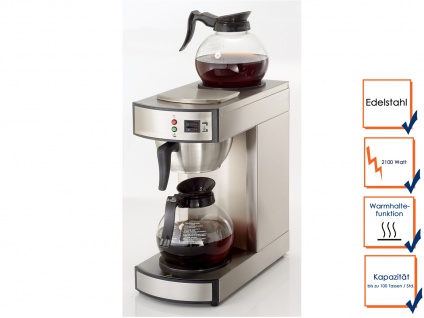 Gastro Filterkaffeemaschine ca 100 Tassen/Std. 2 Glaskannen, Profi Kaffeeautomat
