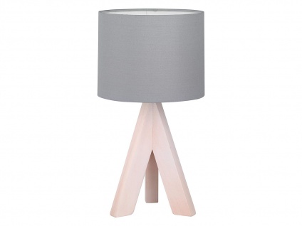 LED Tischleuchte aus Holz mit Stoff Lampenschirm in Grau Ø17cm fürs Wohnzimmer