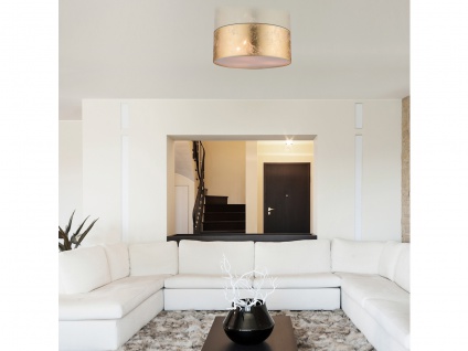 Design LED Deckenleuchte Stoff Lampenschirm gold Wohnzimmer Schlafzimmer Flur
