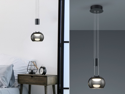 LED Pendelleuchte Rauchglas Optik im Industrial Style über Esstisch & Couchtisch