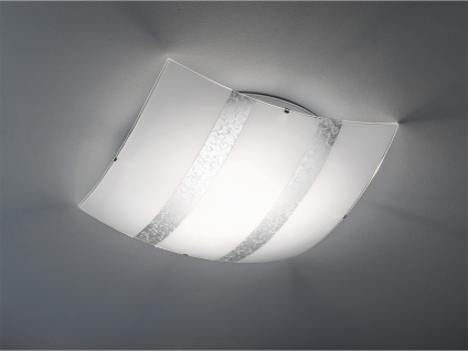 Deckenschale aus Glas 50x50cm DIMMBAR in weiß mit silber Streifen, Flurlampe E27