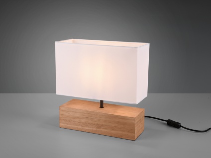 Kleine Tischleuchte 1 flammig mit Holzfuß & Stofflampenschirm in Weiß, Höhe 30cm